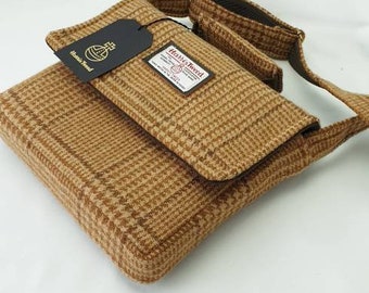 Harris Tweed Handwoven Pure Wool Prince Of Wales check RARE Laptop Messenger Satchel Bag