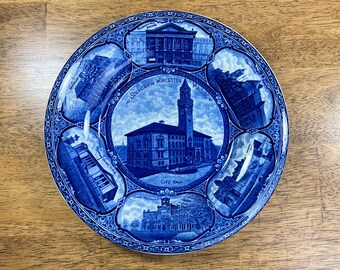 Antique Worcester Ma City Hall, Clark, WPI, Bancroft, Mechanic’s Plate by Rowland Marsellus Co for Worcester Souvenir Merchant A.P. Lundborg