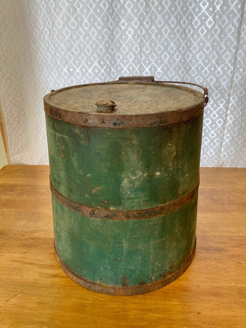 Antique Primitive Green Wooden Kerosene Bucket Etsy