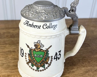1943 Amherst College Massachusetts - Alpha Delta Phi Ceramic Lidded Stein - Vintage Nassau China Co Trenton NJ - Panda - Ivy League