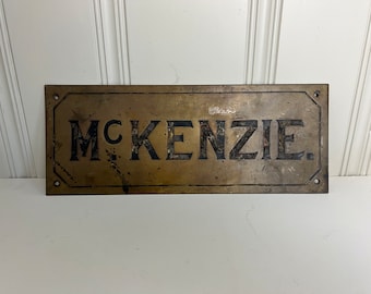 McKenzie Antique Bronze and Enamel Metal Surname Sign Door