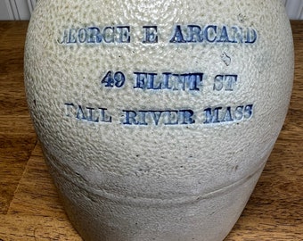 Unique George E Arcand Fall River Apothecary Brewery Stoneware Jug