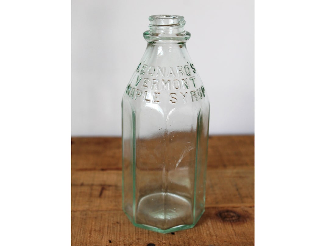 Antique Leonard's Vermont Maple Syrup Glass Bottle 8 Side Green Tint Octagon Etsy