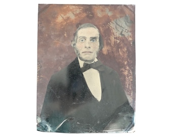 Antique Tintype Portrait Photo of Man Gentleman Whole Plate Size 6.5" x 8.5"