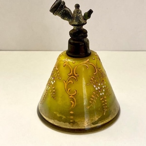 Antique Bohemian Hand Enameled Glass Perfume Bottle Atomizer