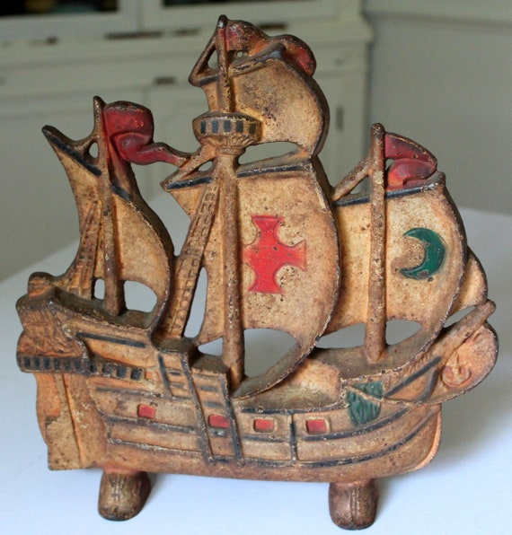 Vintage Cast Iron Galleon Ship Door Stop Marked 205 Etsy - all galleon bag locationsrobloxwizard life youtube