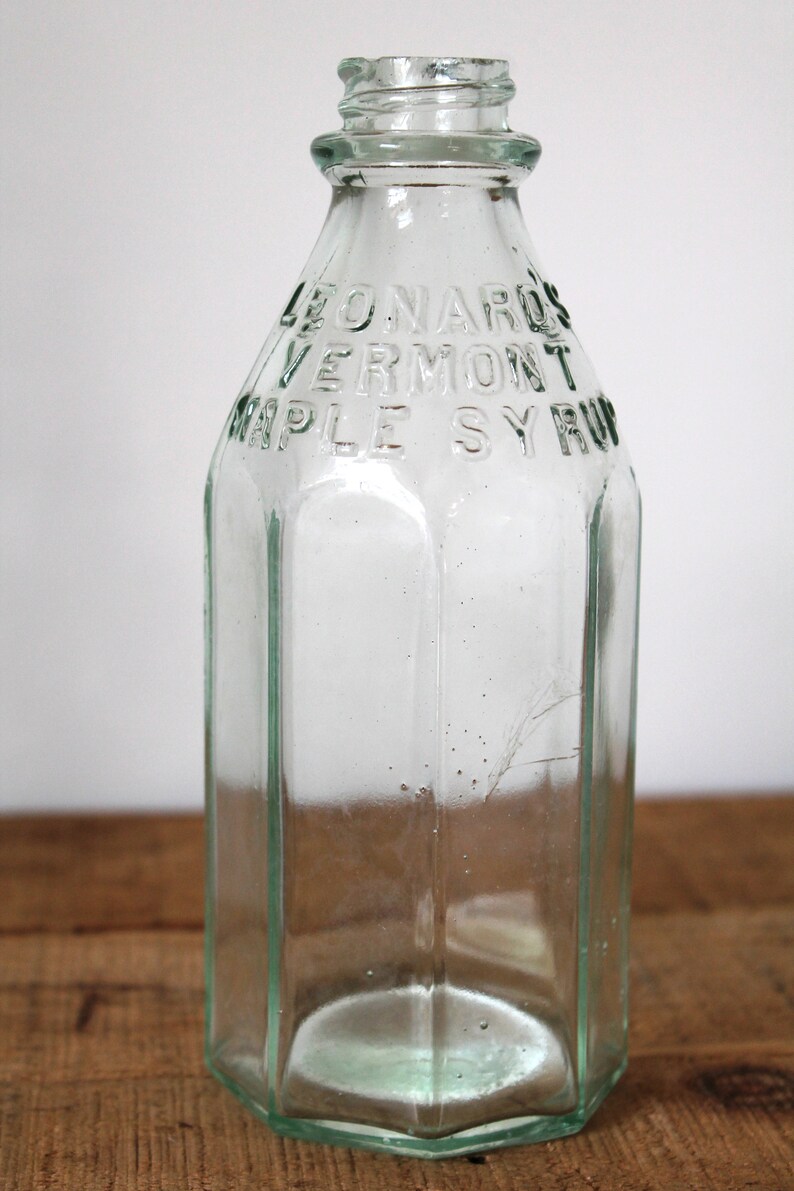 Antique Leonard's Vermont Maple Syrup Glass Bottle 8 Side Green Tint Octagon Etsy