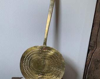 Beautiful 18th century Pierced Brass Skimmer for Fireplace Hearth Cooking