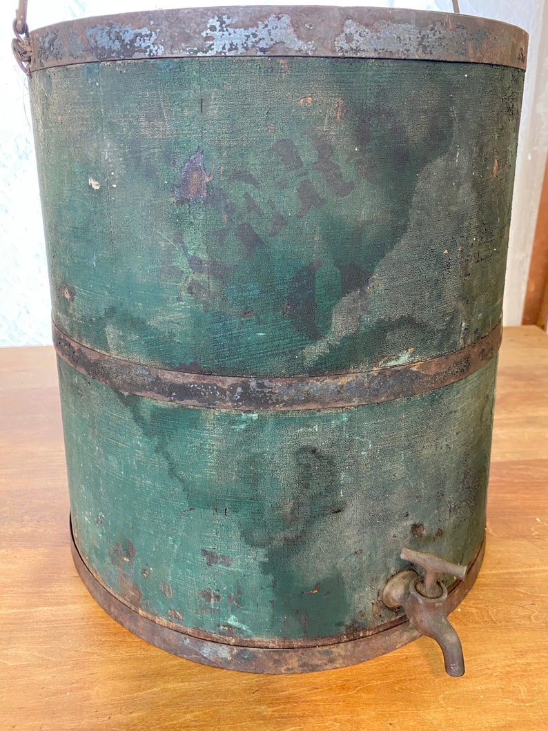Antique Primitive Green Wooden Kerosene Bucket Etsy