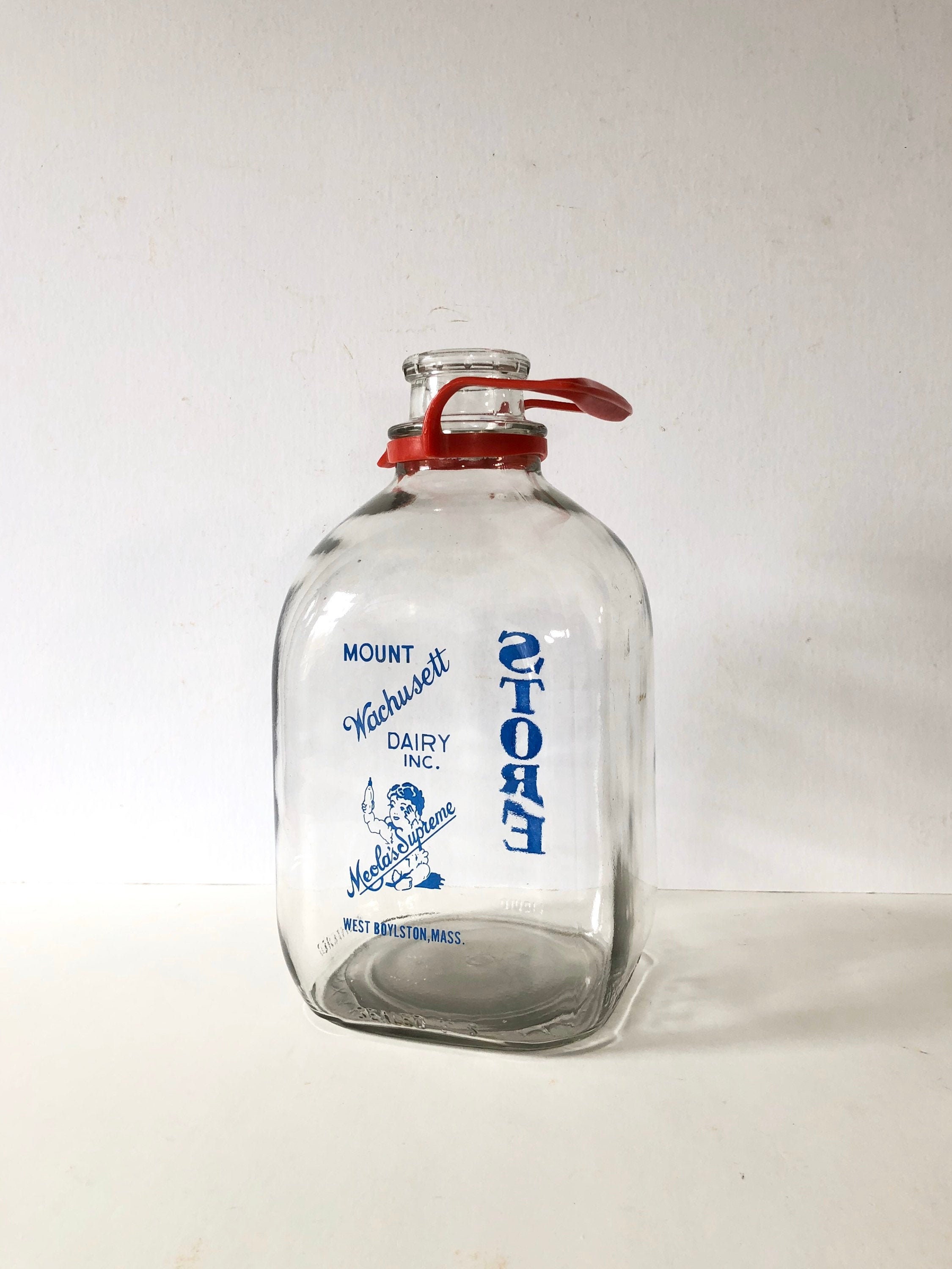 Vintage 1/2 Gallon Glass Milk Jug Delivery Bottle With Handle Collectible  Farmhouse Display Cabin Cottage Lodge Cold Milk Refrigerator Jar -   Hong Kong