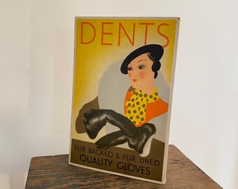 Art Deco Glove Advertisement Dent’s Fur Gloves Art Deco Tabletop Sign Advertisement Department Store