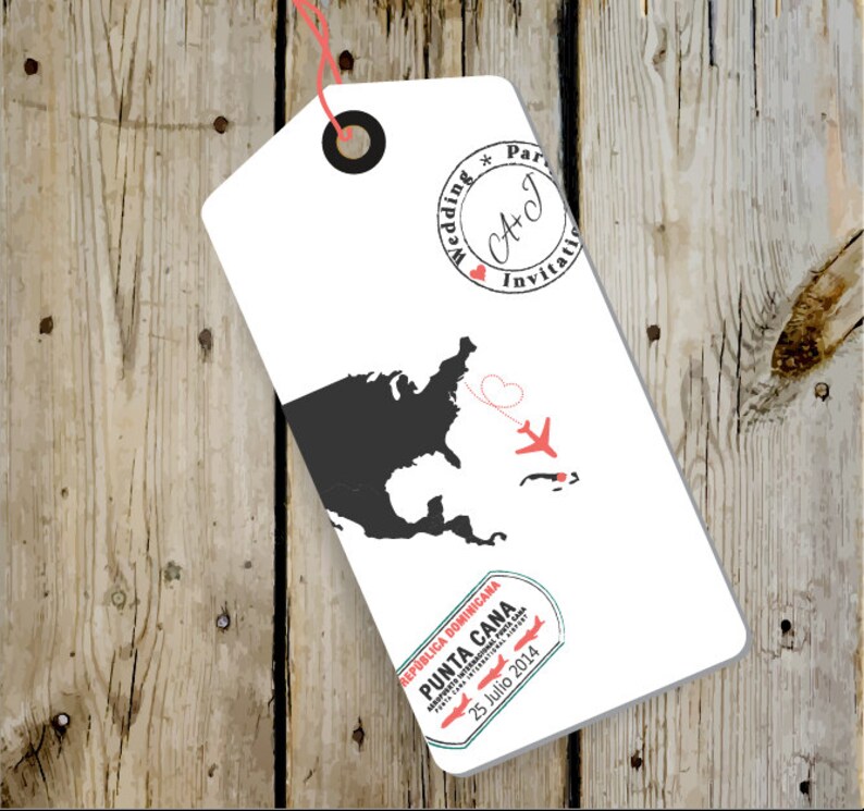 Destination Wedding Save the Date Custom Luggage Tag Hang Tag