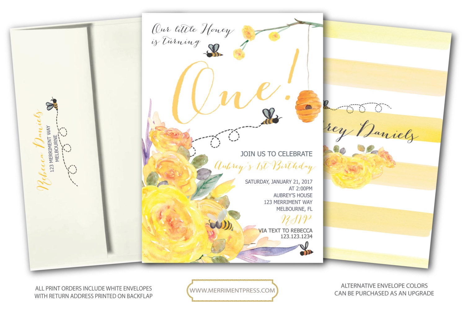 Bee First Birthday Invitation Yellow First Birthday Invitation Buzz