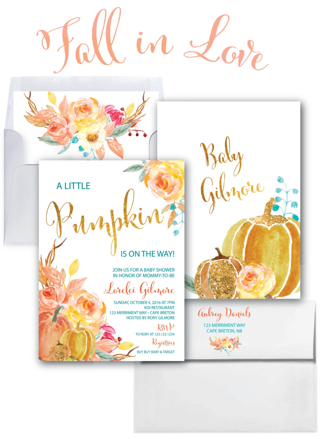 Pumpkin Baby Shower Invitations Etsy 10