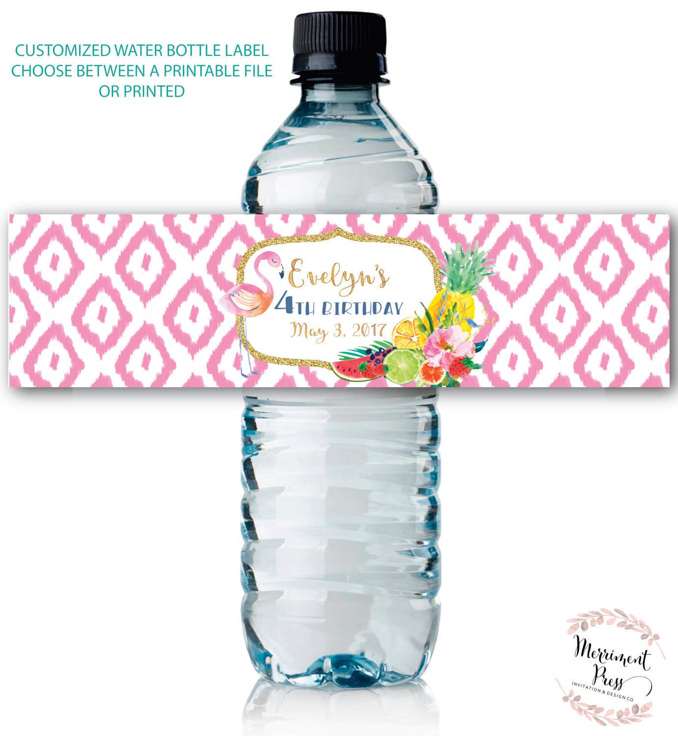 Fruit Water Bottle Labels Floral Flamingo Tutti Fruity Water Il Fullxfull Fruit Water Bottle Labels Floral