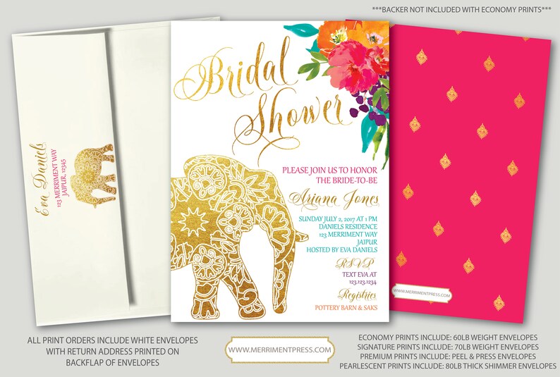 Indian Themed Bridal Shower Invitation Bollywood Elephant Etsy