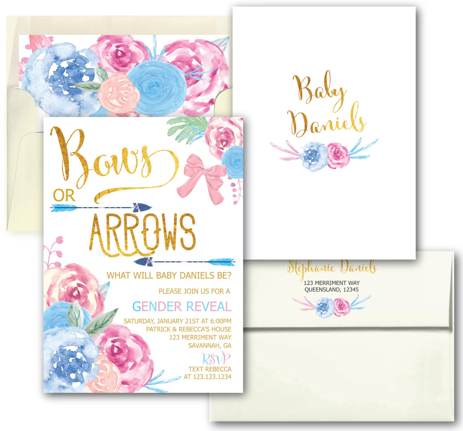 Gender Reveal Invitation // Bows or Arrows // Gender Reveal Etsy