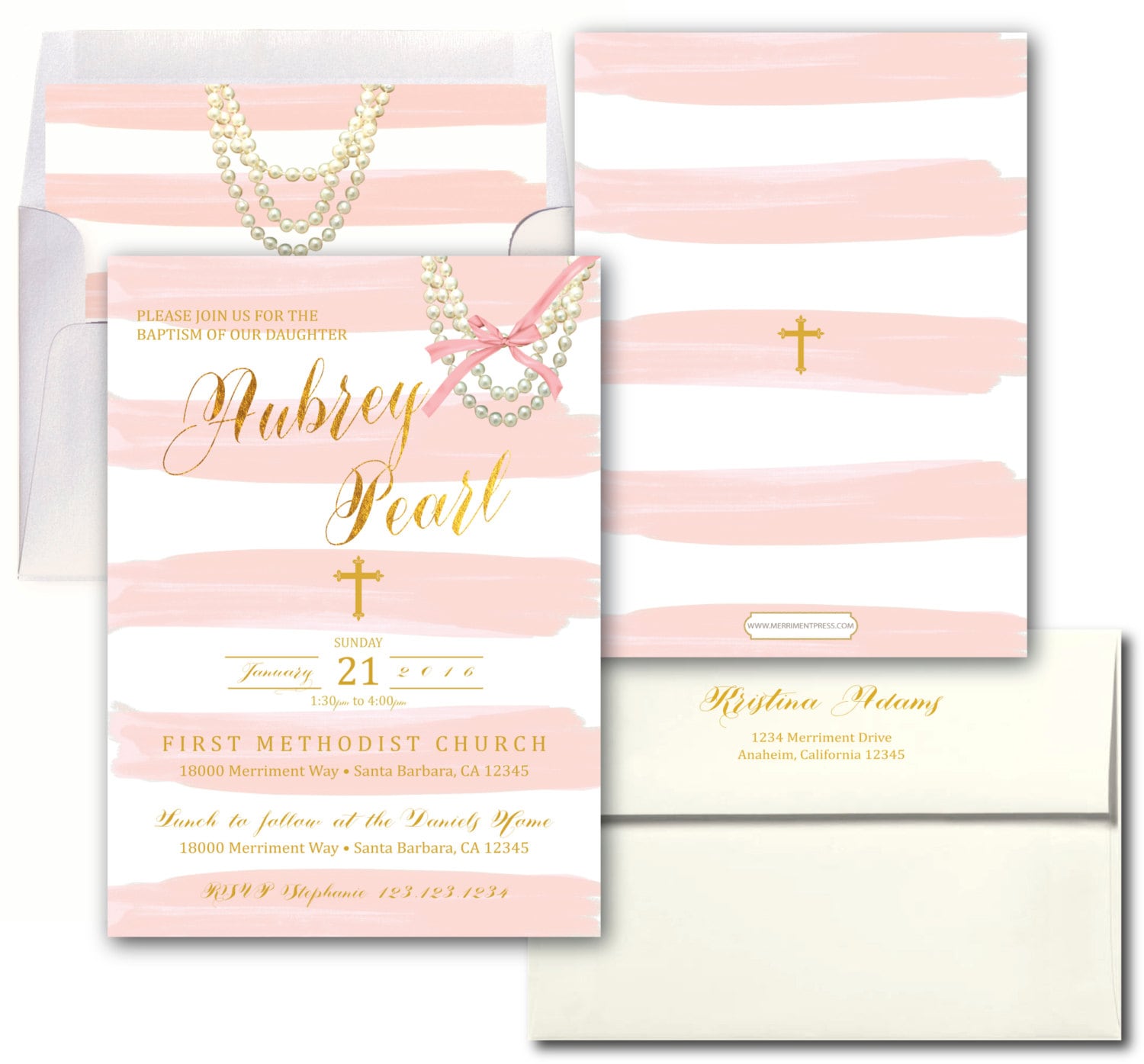 pink and gold striped baptism invitation blush pink elegant baptism