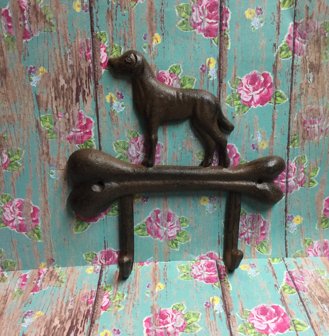 Wall Hook Natural Raw Cast Iron Double Hook Dog and Bone Leash Etsy