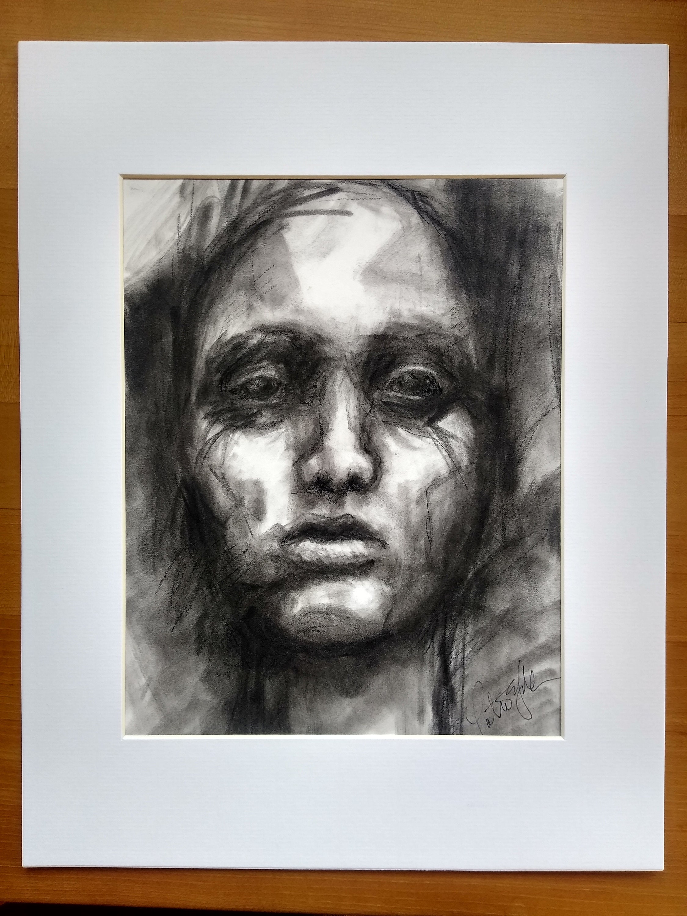 CONFIDENT - Original 8 X 10 Charcoal Drawing With 11 X 14 Mat - Etsy