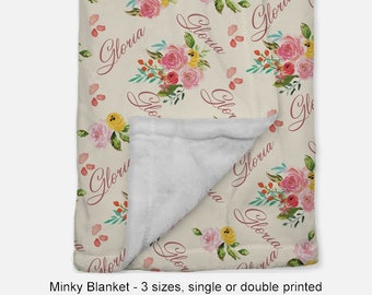 Personalized Baby Blanket: Floral Minky Blanket, Nursery Decor
