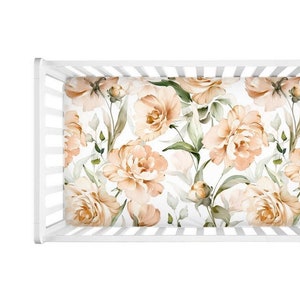 Personalized Peony Floral Crib Sheet: Beige Earth Tones, Nursery Decor