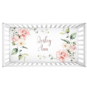 Pink Roses Personalized Baby Crib Sheet: Floral Nursery Decor
