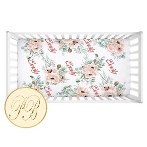 Personalized Peonies Crib Sheet: Pink & Green Floral Nursery Decor