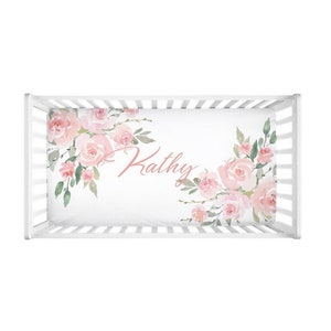 Personalized Baby Crib Sheet, Floral Crib Sheet, Baby Girl Gift, Pink and Sage Floral, Crib Sheet For Girl, Nursery Decor, Baby Shower Gift