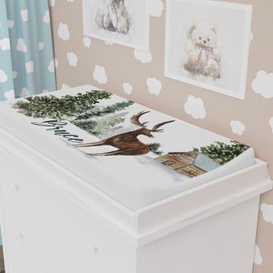 Winter Forest Deer Personalized Changing Pad Cover Name Baby Boy Gift, Gift For Girl, Gift For Boy, Stag, Buck, Nursery Decor, Trees, Nature
