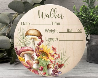 Mushrooms And Sunflowers Baby Boy Hospital Wood Sign, Door Hanger, Nursery Name Sign, Birth Stat Sign, Hospital Door Sign, Baby Announcement