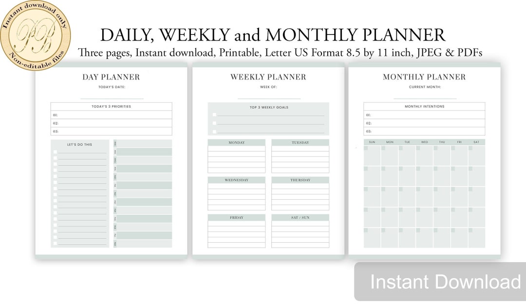 Daily, Weekly, Monthly Planner Inserts (letter Size PDF) - Etsy