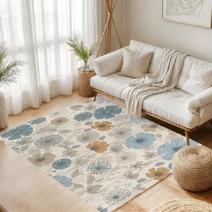 Pastel Floral Nursery Rug: Abstract Flower Kids Playroom Decor