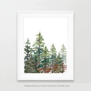 Pine Trees Watercolor Print: Greenery Kids Room Decor (Digital Download)