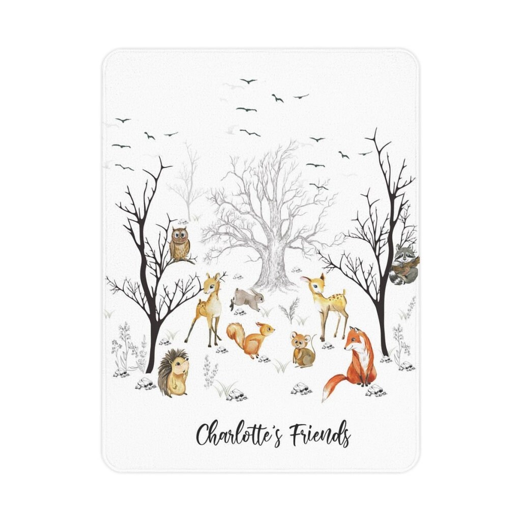 Baby's First Christmas Woodland Animals Blanket - 30x40 Inch Sherpa Fleece Throw