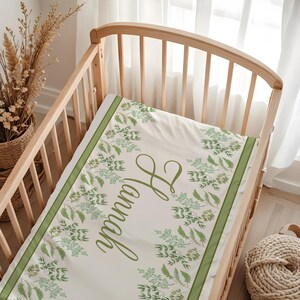 Personalized Ferns Baby Crib Sheet, Sage Green Boho Nursery Decor
