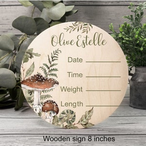 Ferns and Mushrooms Baby Hospital Wood Sign: Nursery Decor