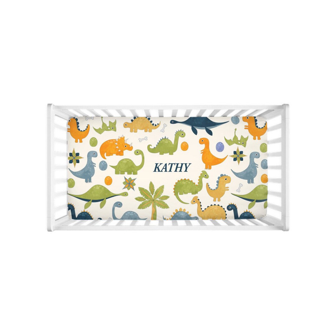 Personalized Baby Crib Sheet, Name, Dinosaurs Crib Sheet, Baby Boy Gift