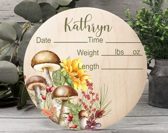 Mushrooms And Sunflowers Baby Girl Hospital Wood Sign, Door Hanger, Nursery Name Sign, Birth Stat Sign, Hospital Door Sign Baby Announcement