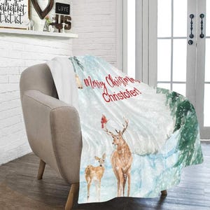 Personalized Baby or Kid Blanket, Winter Scene, Deer, Soft Fleece, Minky, Sherpa, Name, Baby Girl Gift, Baby Boy Gift, Baby Shower Gift
