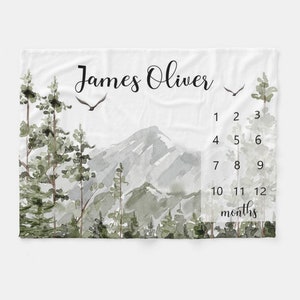 Personalized Minky Baby Milestone Blanket: Woodland Nursery Decor