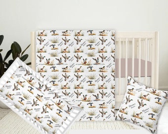 Ducks Hunting Personalized Baby Blanket Crib Set, Animals Baby Bedding Set, Nursery Decor, Baby Shower Gift, Baby Boy Crib Set, Name