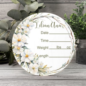 Floral Baby Hospital Wood Sign: Nursery Name, Birth Stats Door Hanger