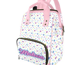 Personalized Baby Diaper Bag, Multi-functional Bag, Retro Pattern, Name, Baby Boy Gift, Baby Girl Gift, Baby Shower Gift, Gift for Mom