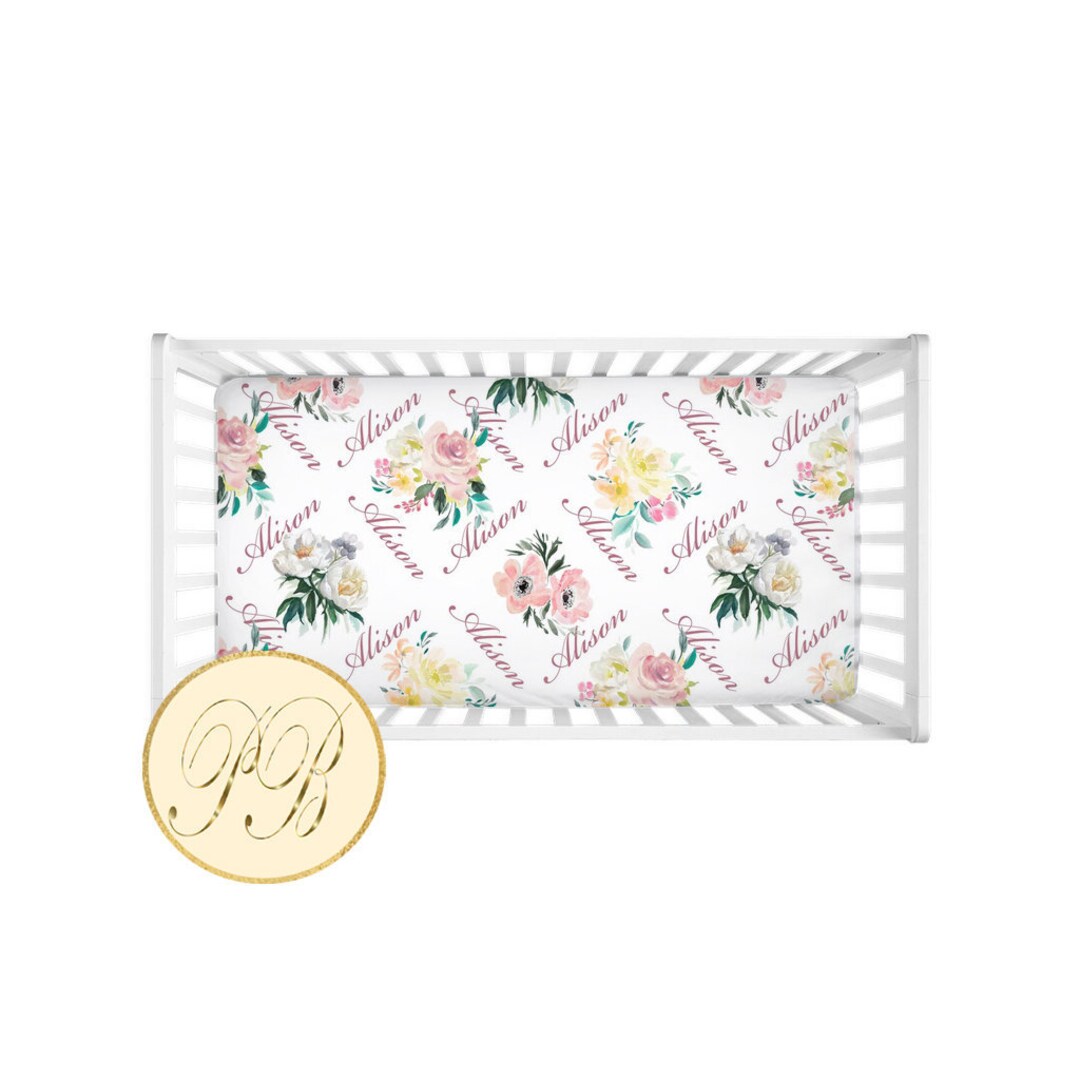 Personalized Baby Crib Sheet, Floral Crib Sheet, Name, Baby Girl Gift