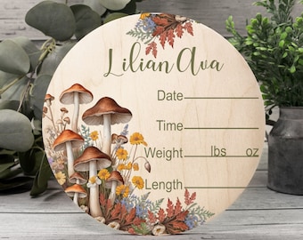 Wild Mushrooms and Flowers Baby Hospital Wood Sign, Door Hanger, Nursery Name Sign, Birth Stat Sign, Hospital Door Sign, Baby Announcement