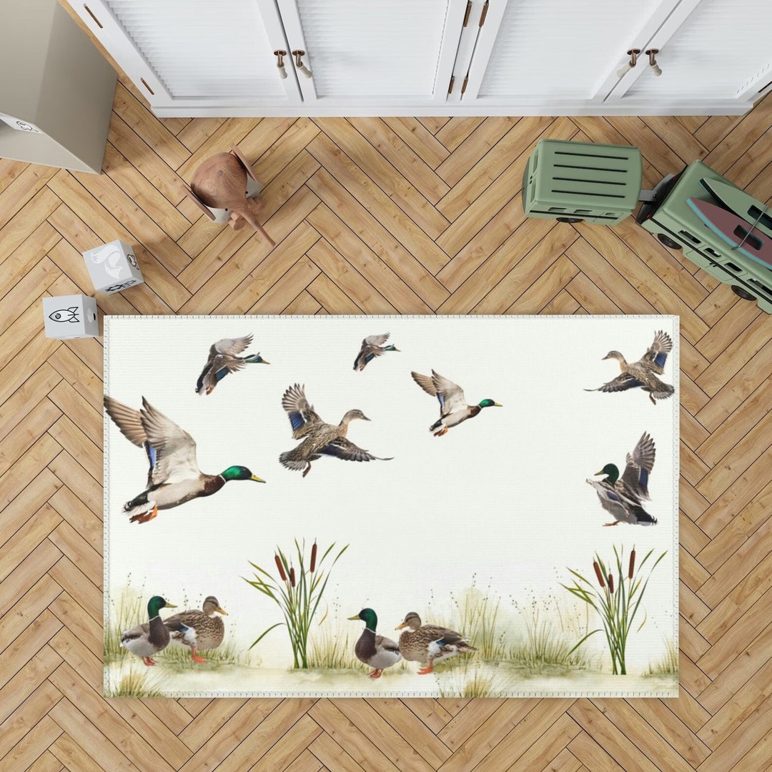 Wetland Grass and Mallard Ducks Area Rug Nursery Carpet Etsy