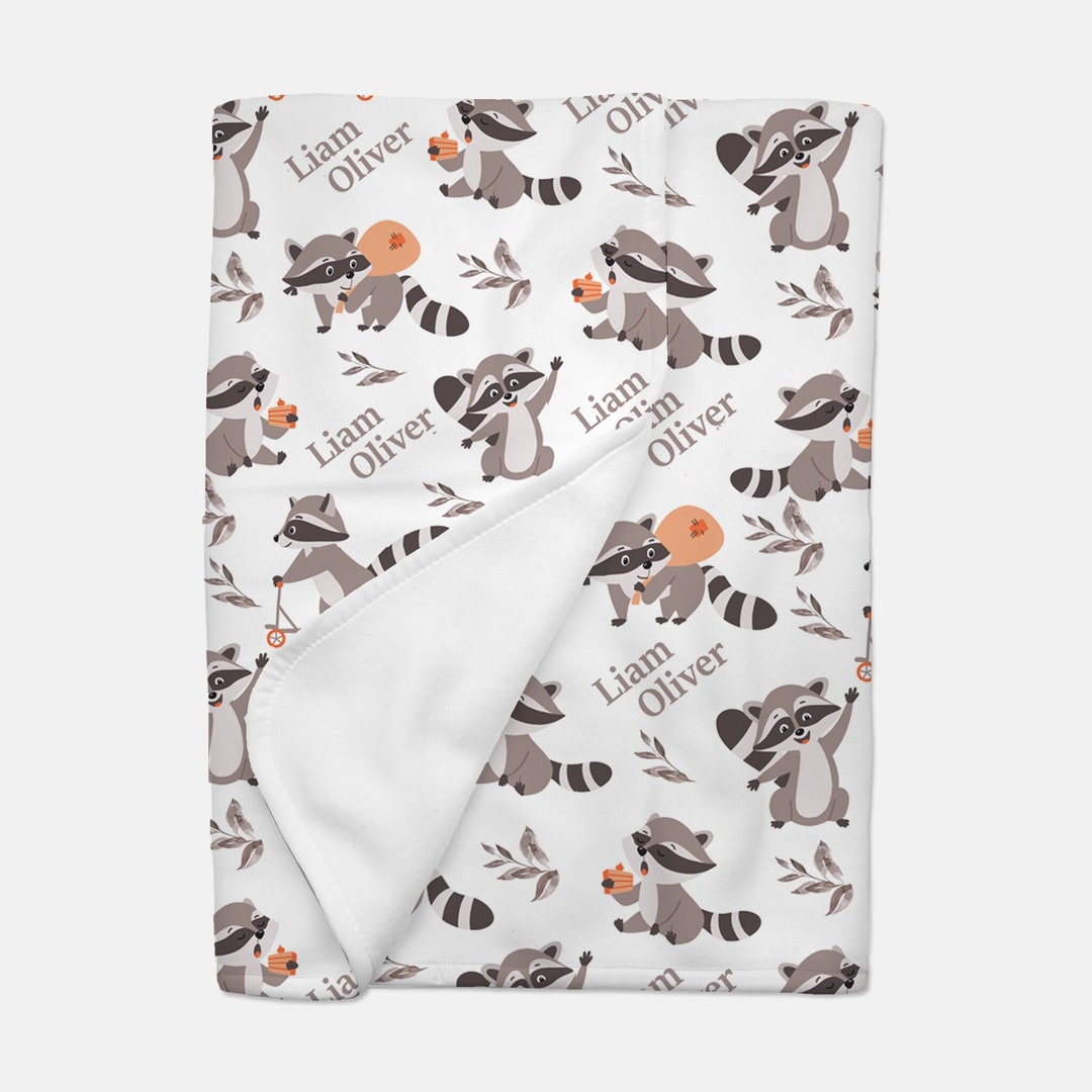 Raccoons Personalized Baby and Kid Blanket, Animals, Soft Fleece Sherpa