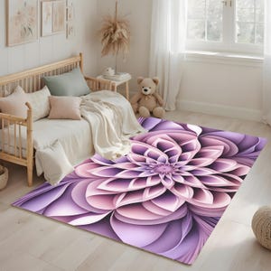 Abstract Pink and Purple Flower Area Rug: Personalized Nursery Decor