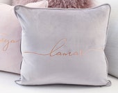 Personalized Velvet Throw Pillow Cover - Blush Pink Gray Rose Gold Matching Pillows His and Hers Husband and Wife Newly Wed Gift H-VP16BL